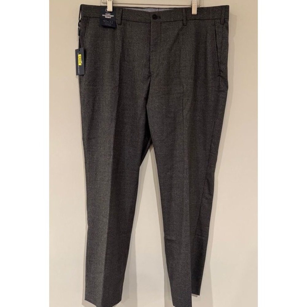 Hart Schaffner Marx Gray Wool‎ Flat Front Straight Fit Dress Pants, 40x32, NWT